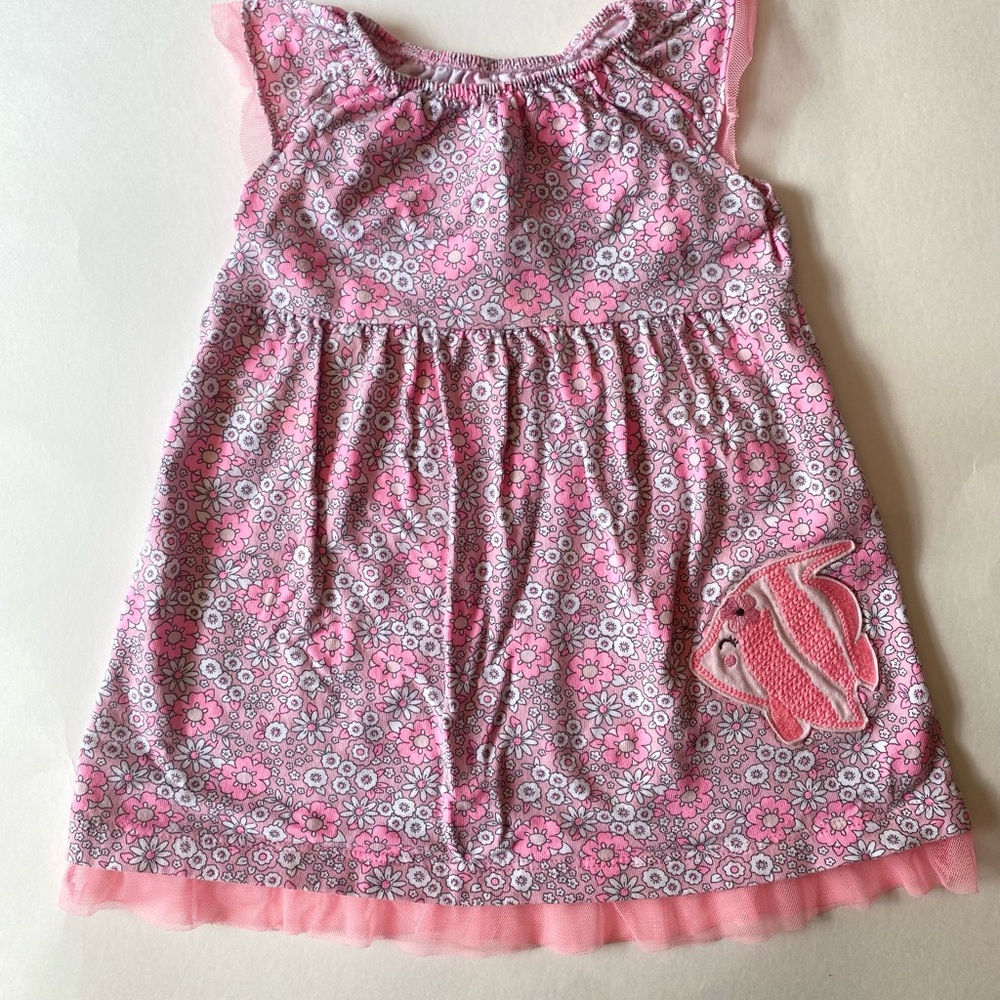 Floral Pink Girls Dress with Fishy Design - 12 months
